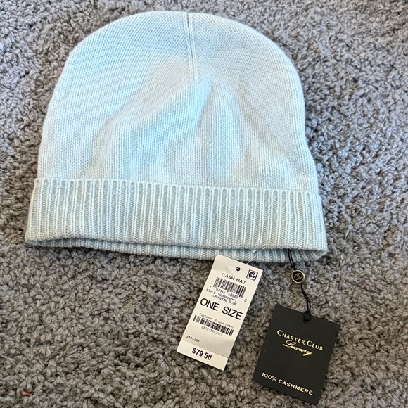 Charter Club Sky Blue Cashmere Hat - Picture 1 of 2